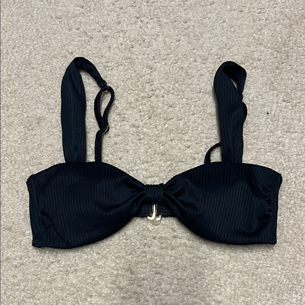 Hollister Black Ribbed Sweetheart Scoop Bikini Top